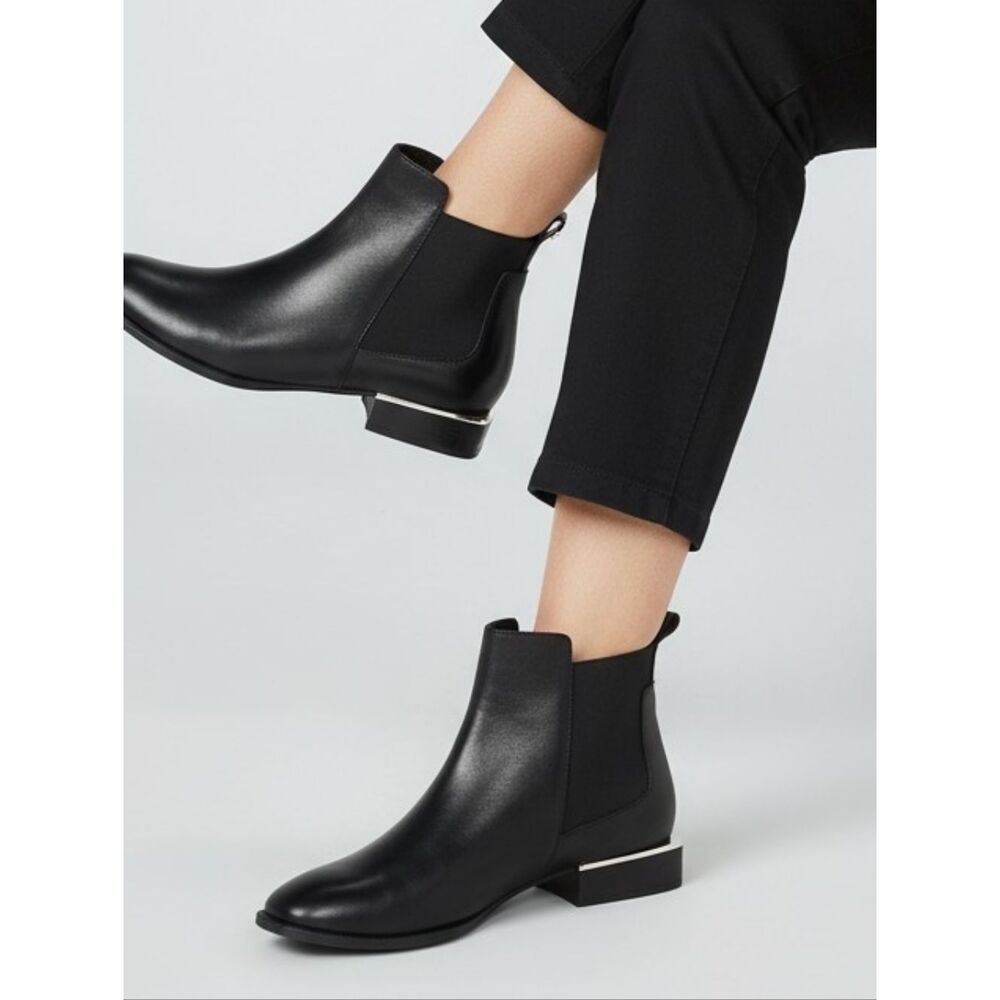The Wishbone Collection Black Ankle Boots With Silver Trim